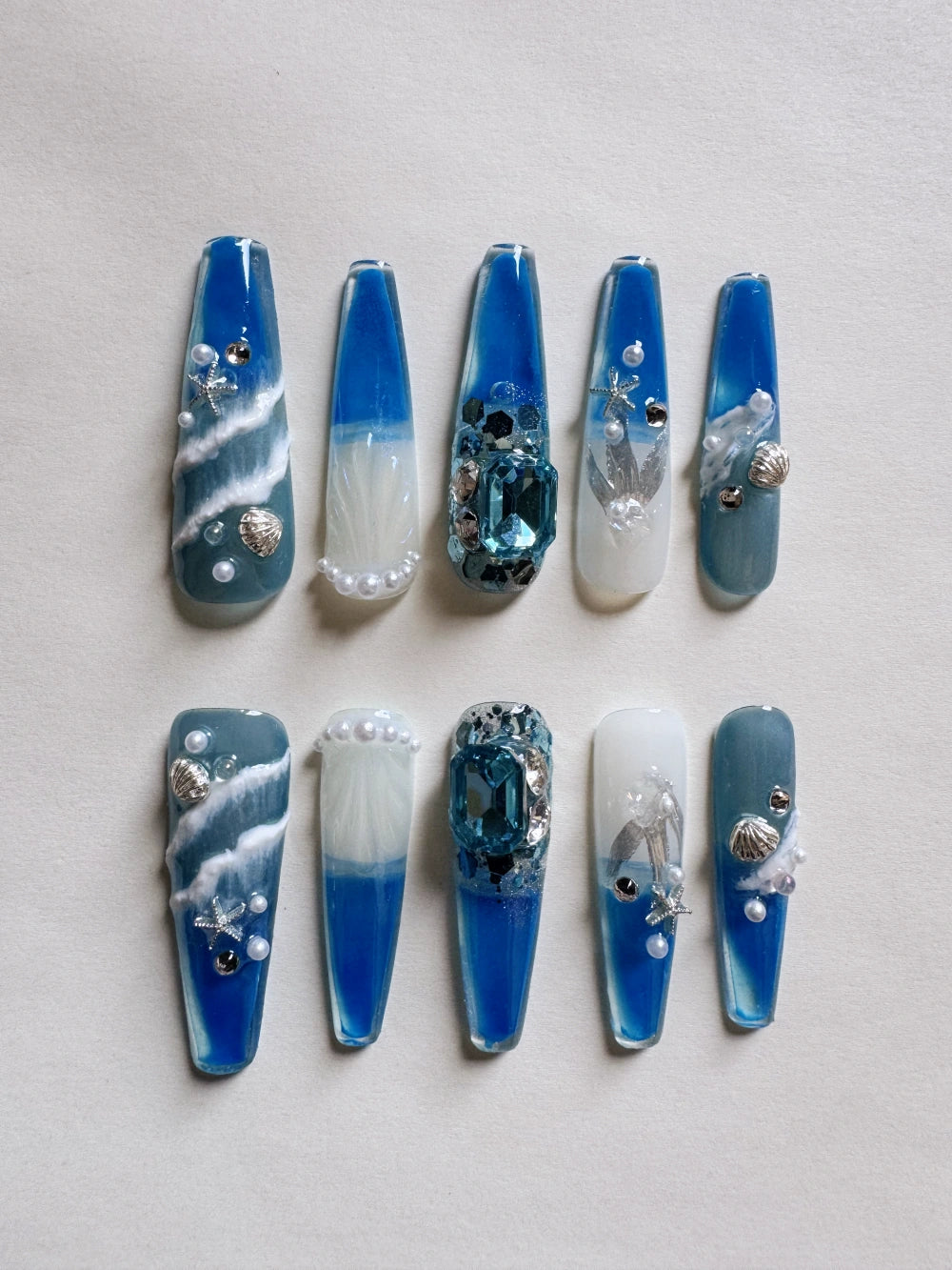 Spindrift Hand Drawn 3D Carved Ocean Elements Luminescent Flowing Sand Nail Art