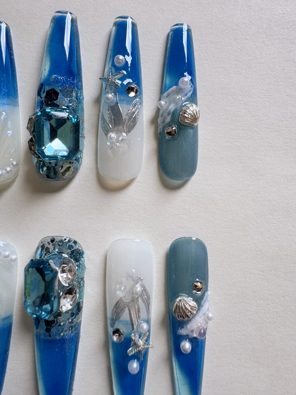 Spindrift Hand Drawn 3D Carved Ocean Elements Luminescent Flowing Sand Nail Art