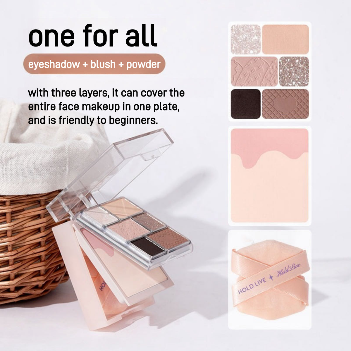 HOLD LIVE 3 in 1 Face Palette Powder Blusher Eyeshadow 16g
